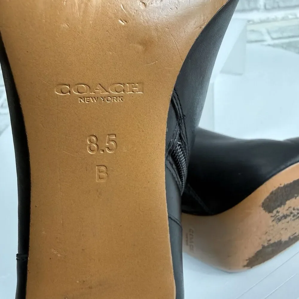 Coach Seneca Women's Size 8.5 Black Leather Heeled Ankle Round Toe Booties